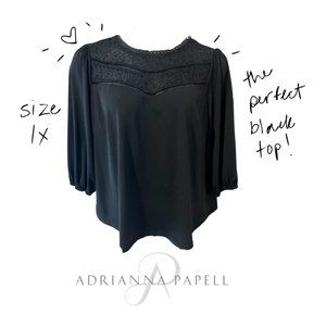 Adrianna Papell Lace Detail Black Blouse for Work or Night Out in Size 1X
